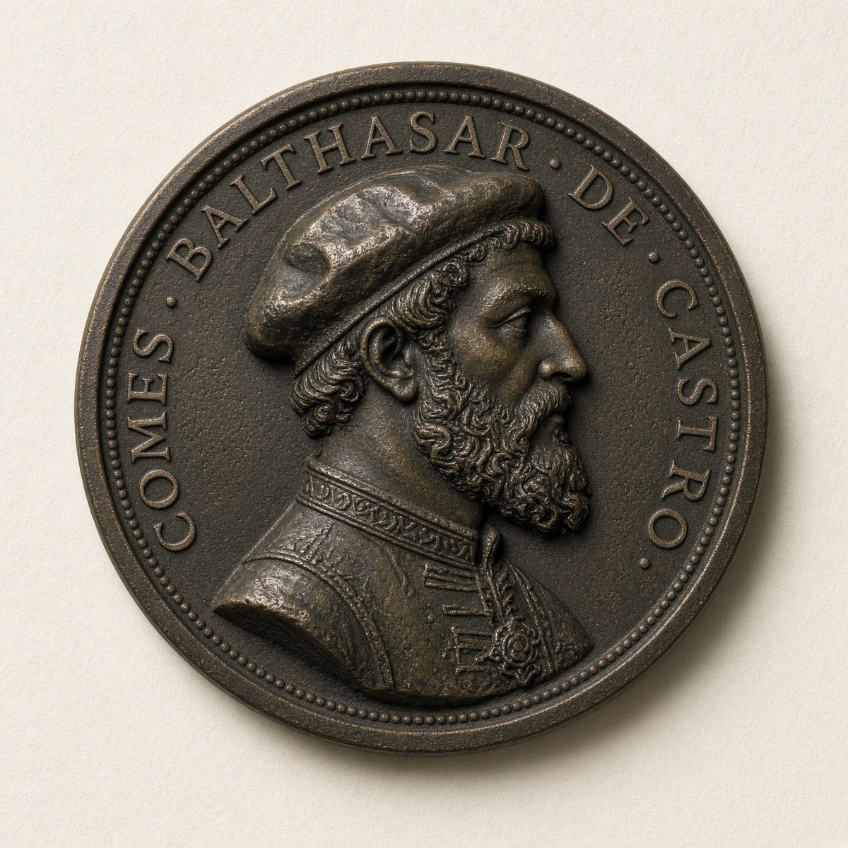 A thick cast-bronze Renaissance portrait medal with no ribbon